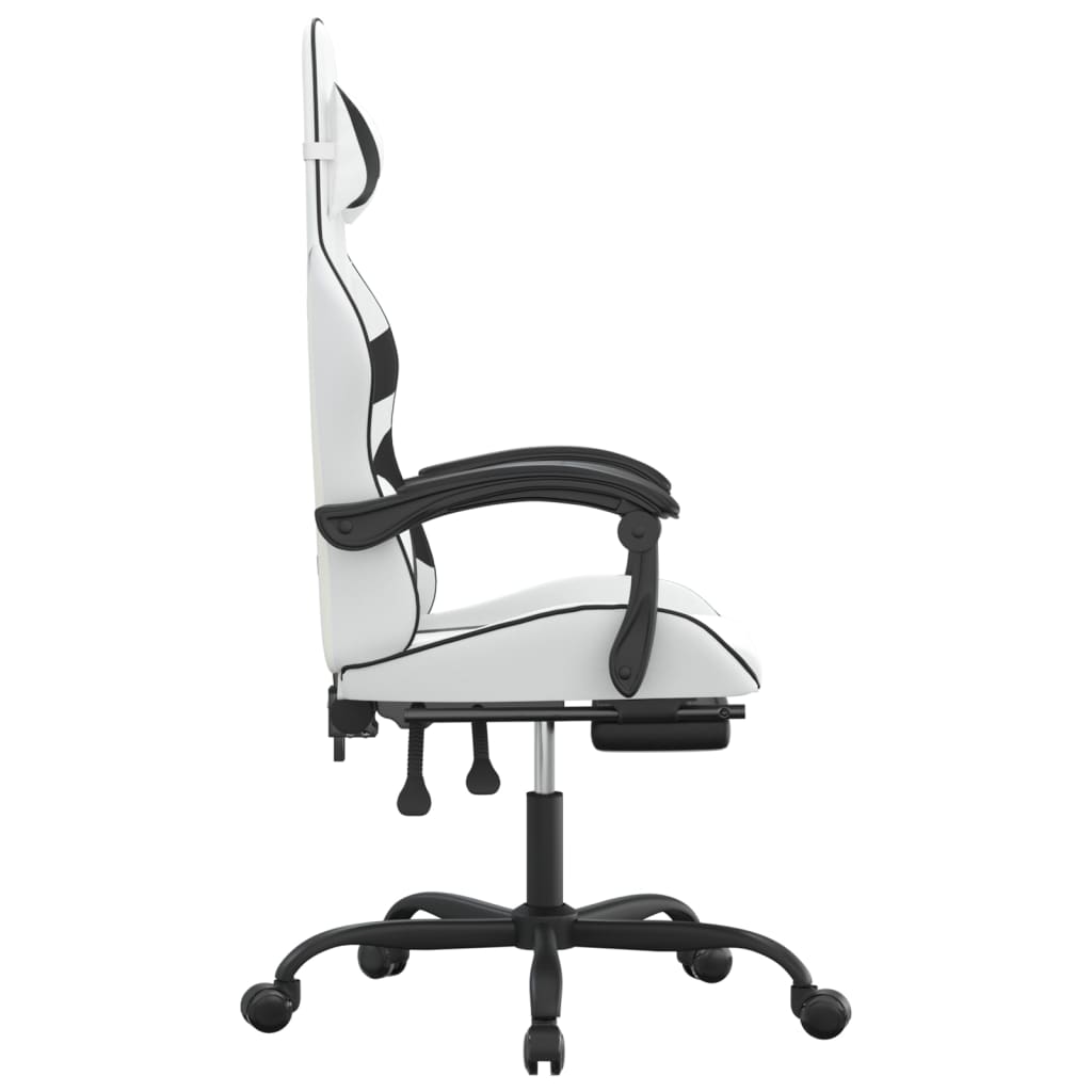 Swivel Gaming Chair with Footrest White&Black Faux Leather