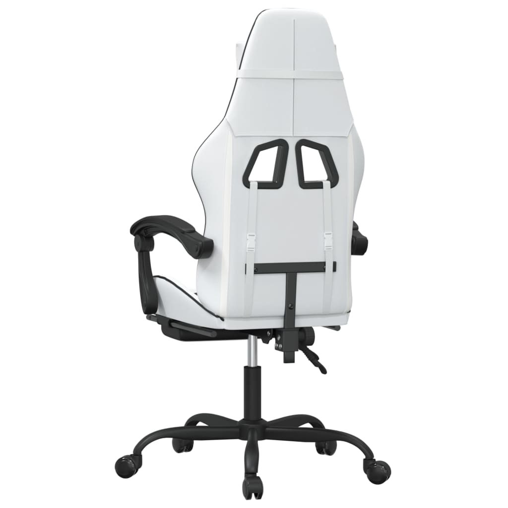 Swivel Gaming Chair with Footrest White&Black Faux Leather