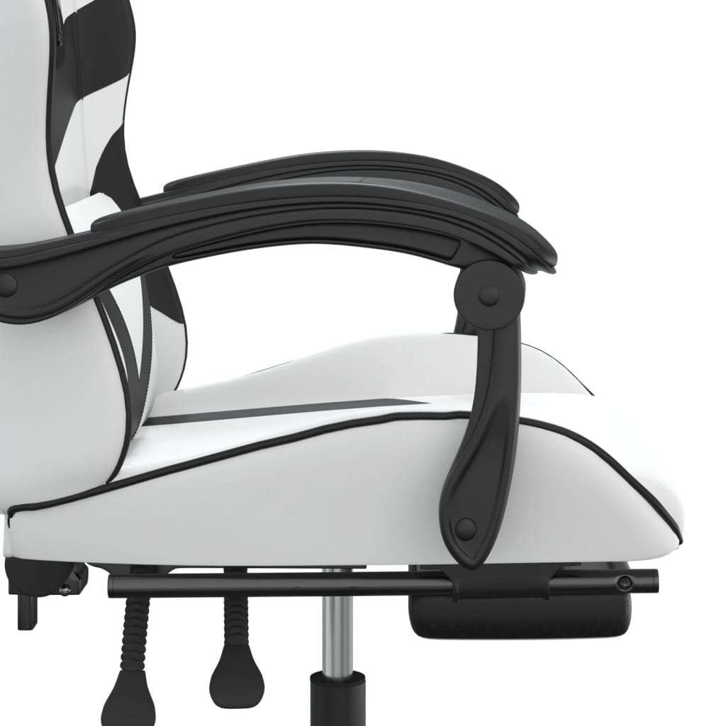 Swivel Gaming Chair with Footrest White&Black Faux Leather