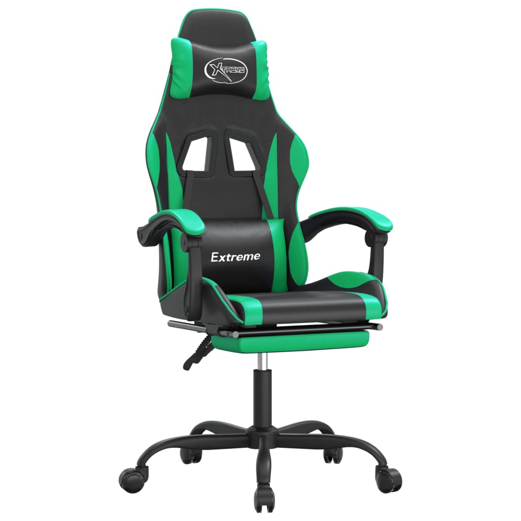 Swivel Gaming Chair with Footrest Black&Green Faux Leather