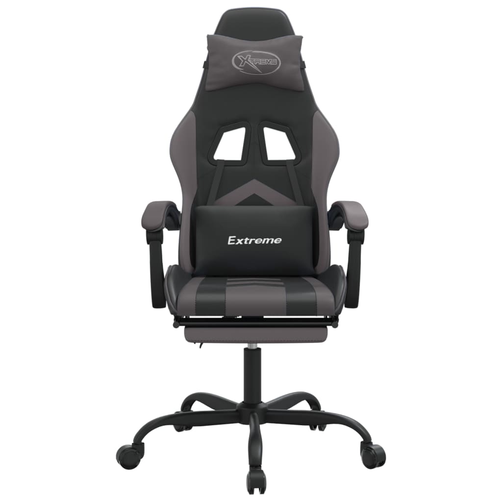 Swivel Gaming Chair with Footrest Black&Grey Faux Leather