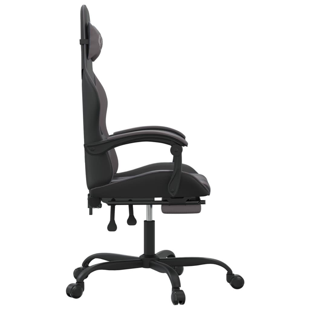 Swivel Gaming Chair with Footrest Black&Grey Faux Leather