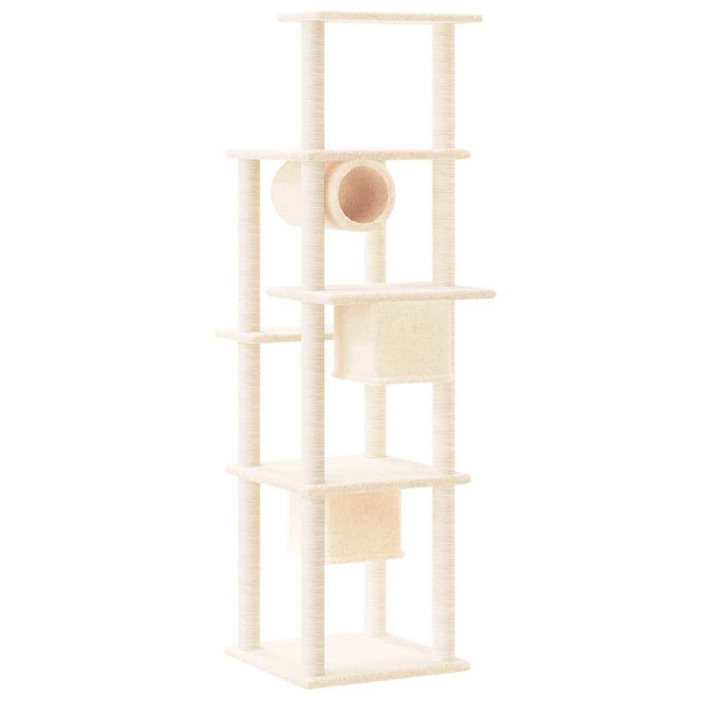 Cat Tree with Sisal Scratching Posts Cream 169 cm