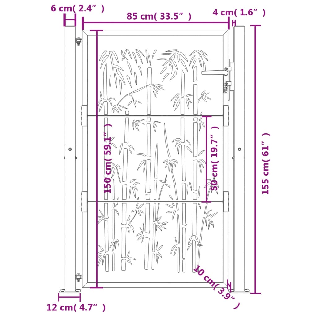 Garden Gate Anthracite 105x155 cm Steel Bamboo Design