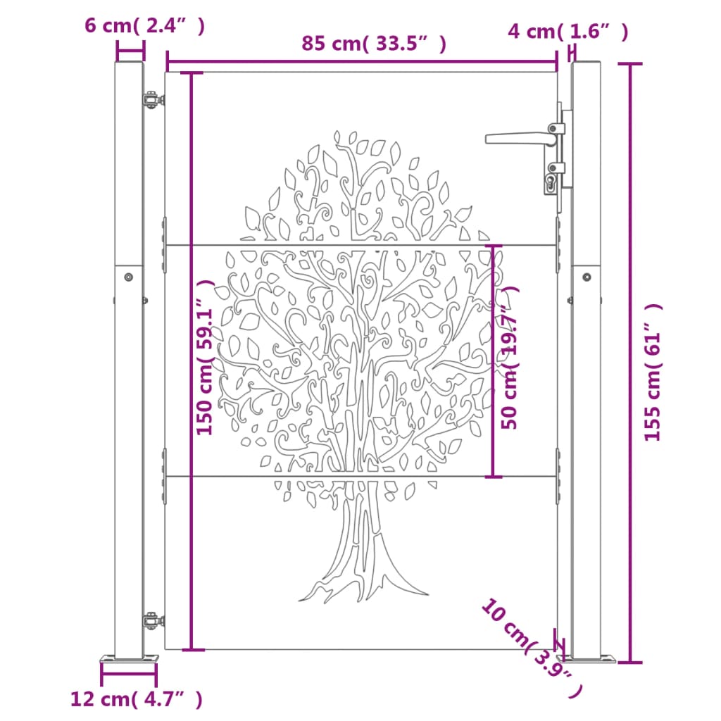 Garden Gate 105x155 cm Corten Steel Tree Design