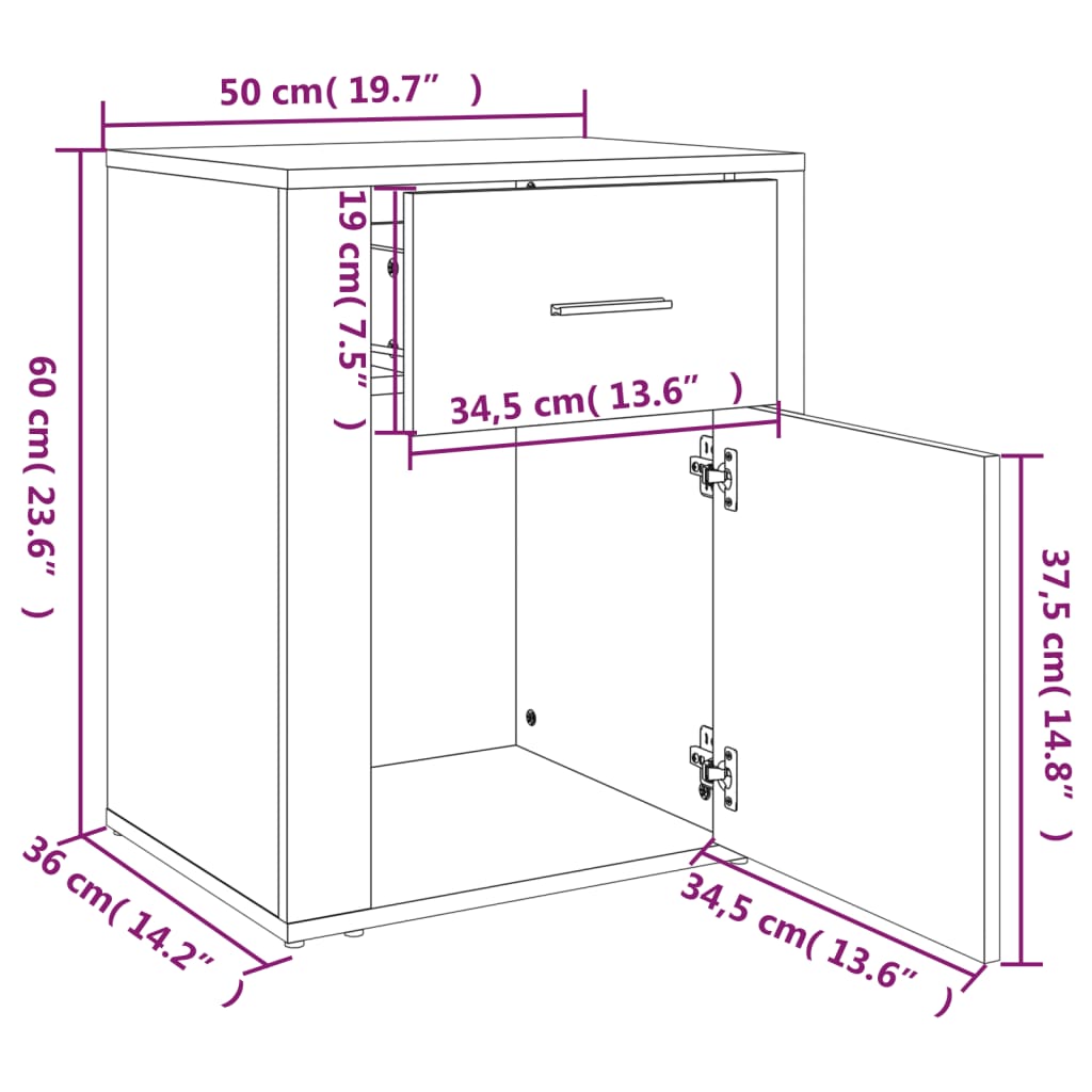 Bedside Cabinet Sonoma Oak 50x36x60 cm Engineered Wood