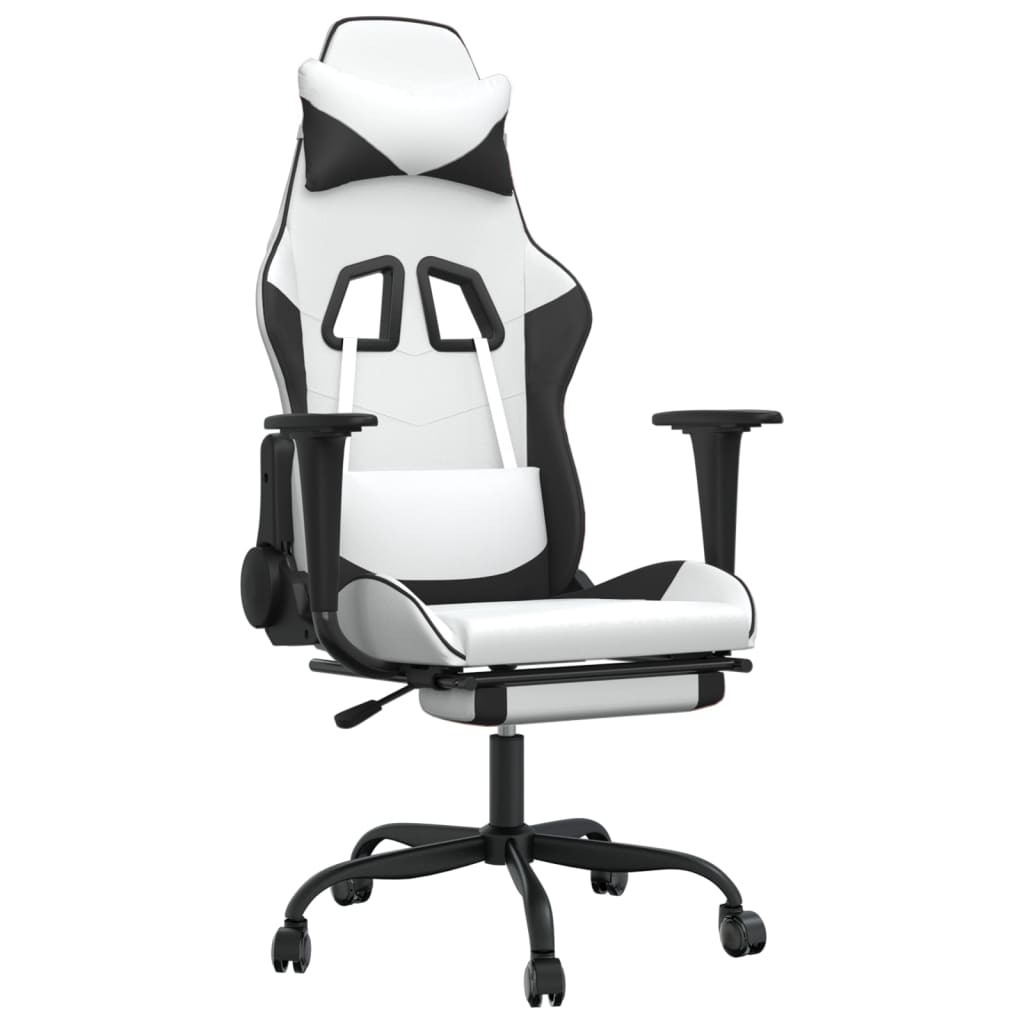 Gaming Chair with Footrest White and Black Faux Leather