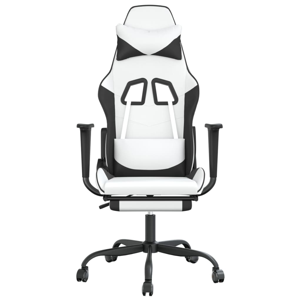 Gaming Chair with Footrest White and Black Faux Leather