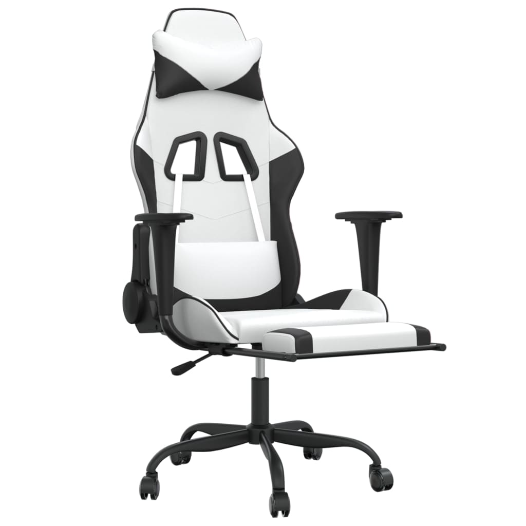 Gaming Chair with Footrest White and Black Faux Leather