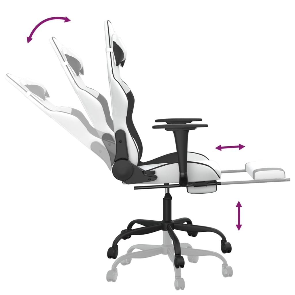 Gaming Chair with Footrest White and Black Faux Leather