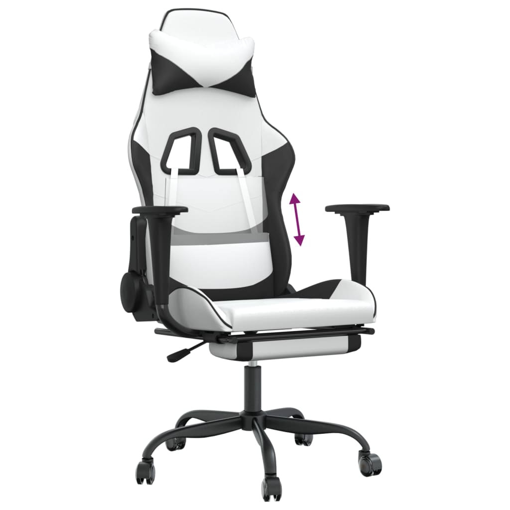 Gaming Chair with Footrest White and Black Faux Leather