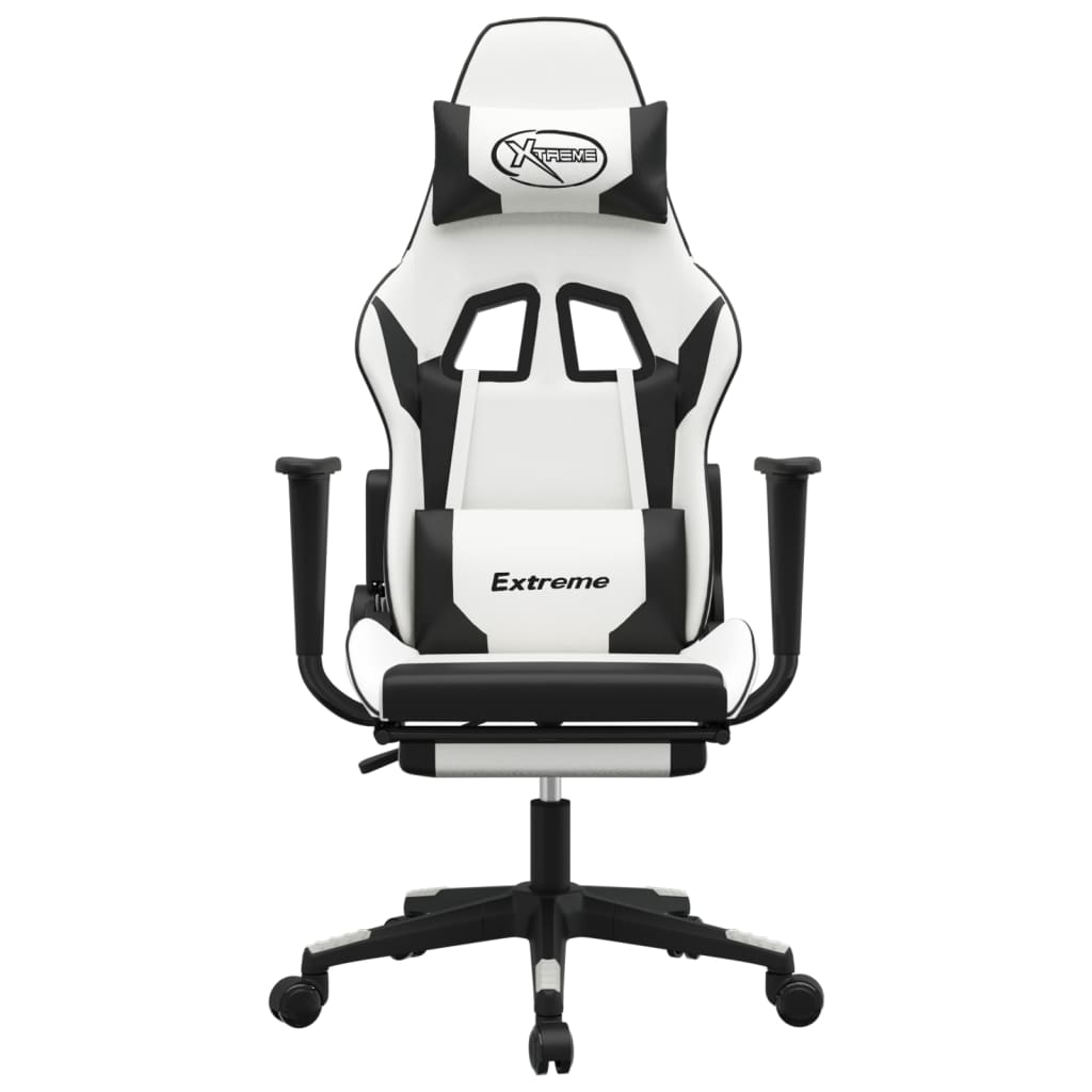 Gaming Chair with Footrest White and Black Faux Leather