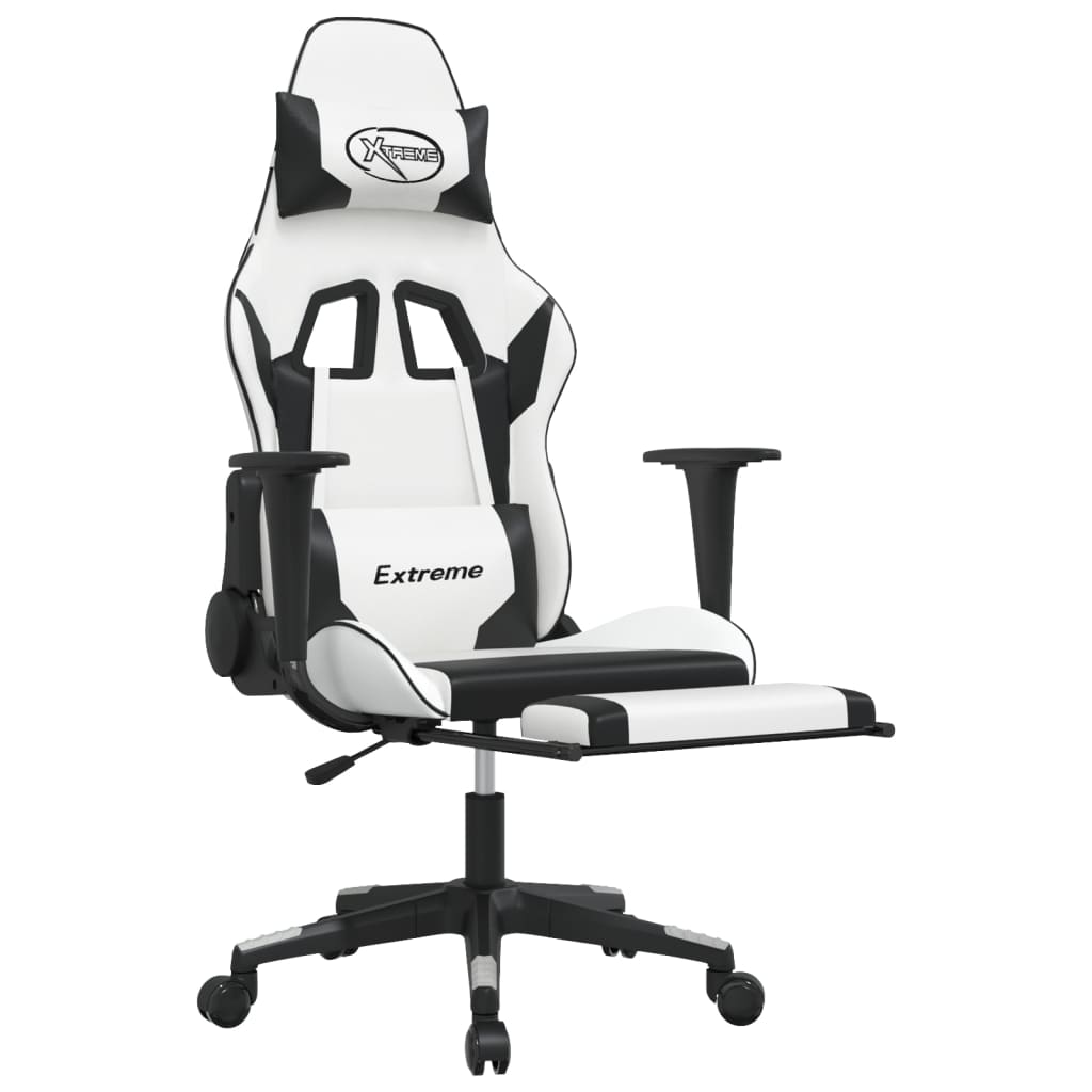 Gaming Chair with Footrest White and Black Faux Leather