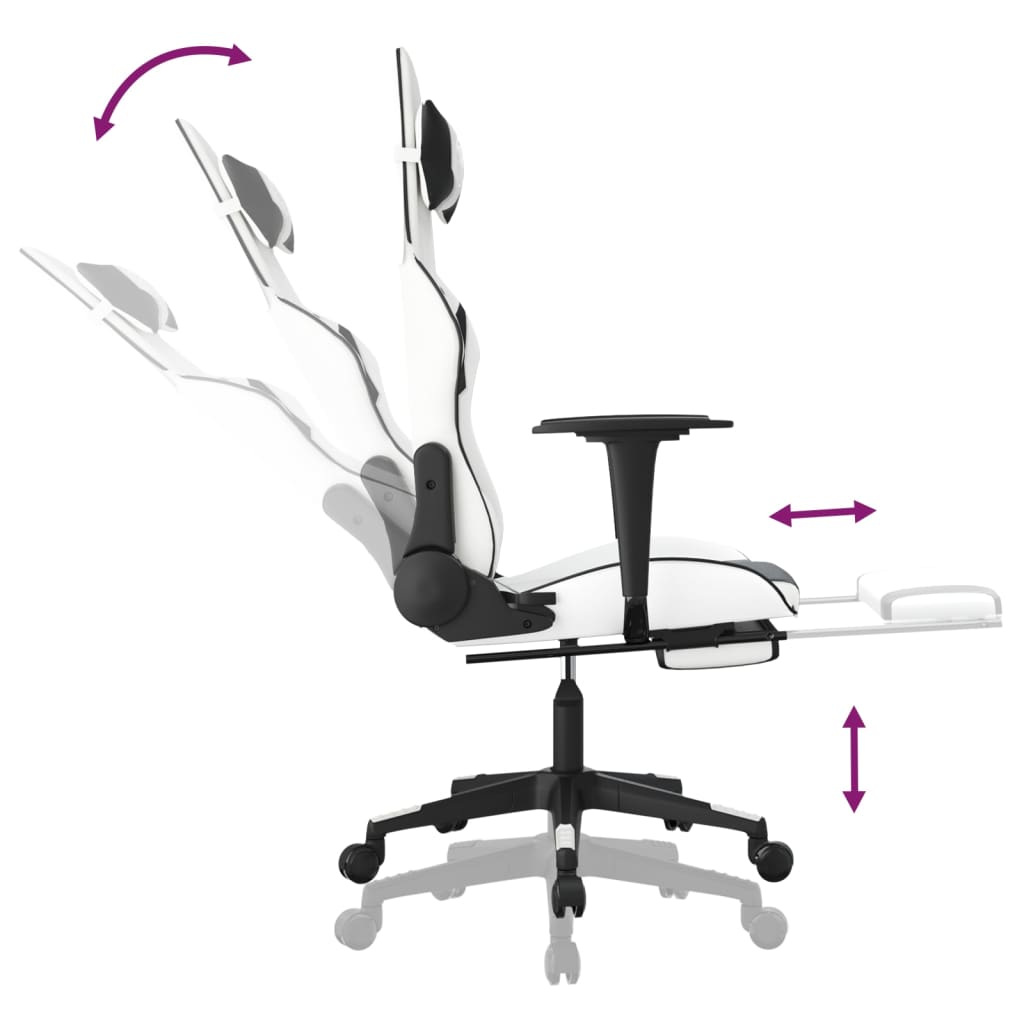 Gaming Chair with Footrest White and Black Faux Leather