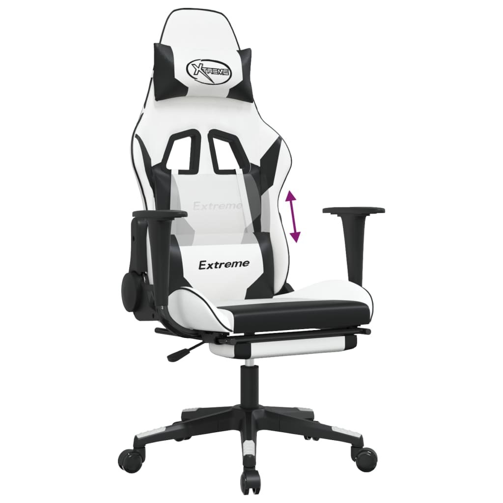 Gaming Chair with Footrest White and Black Faux Leather