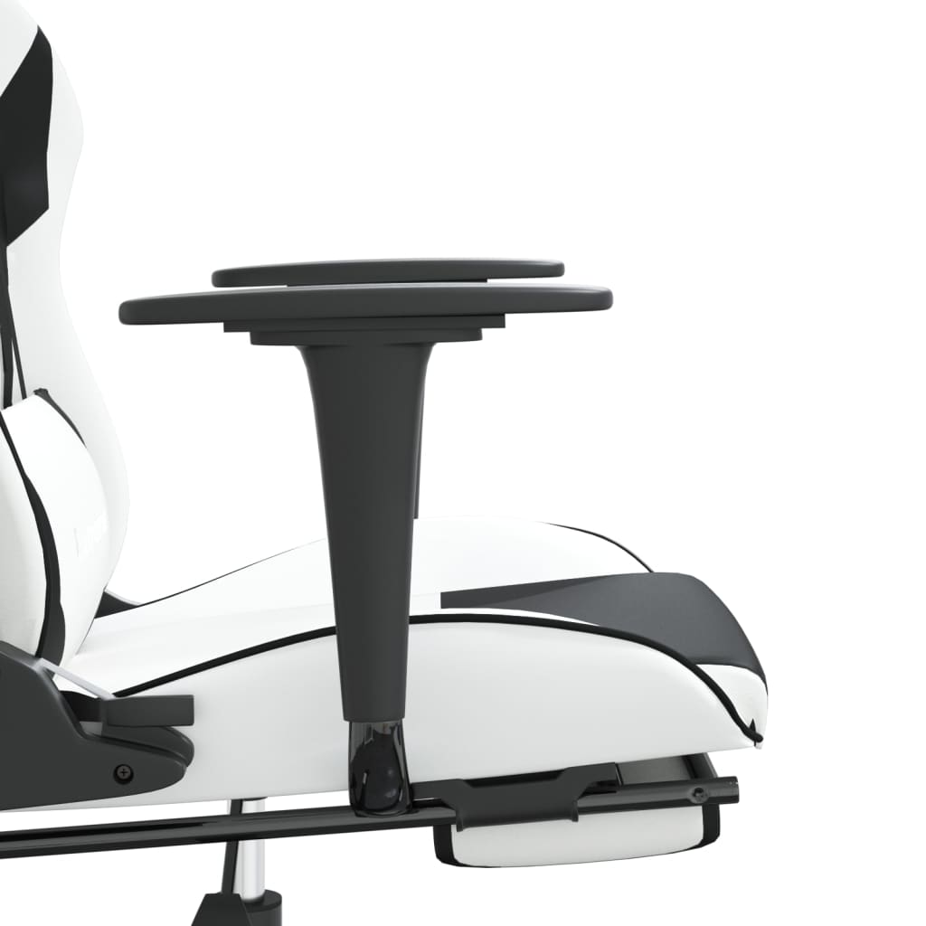 Gaming Chair with Footrest White and Black Faux Leather