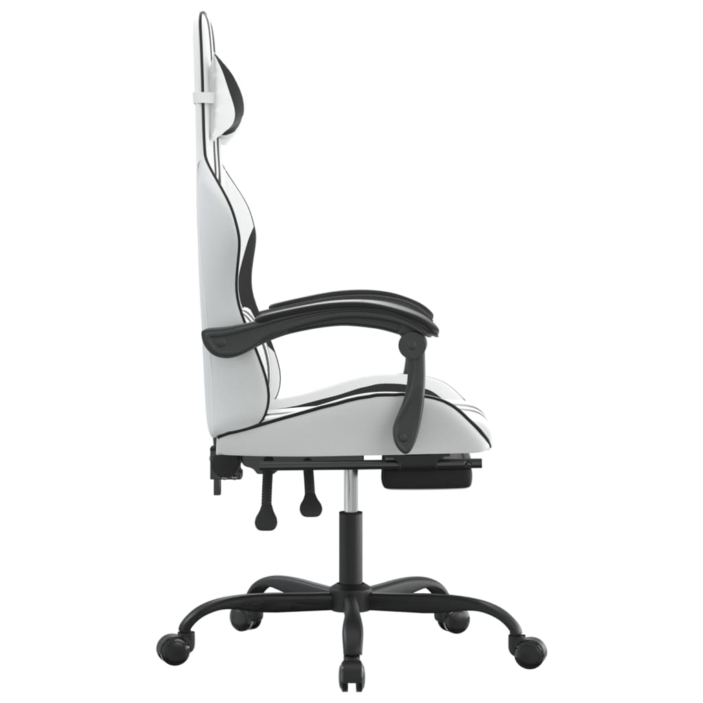 Gaming Chair with Footrest White and Black Faux Leather