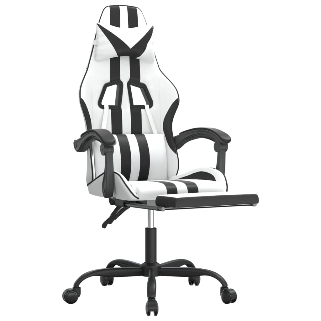 Gaming Chair with Footrest White and Black Faux Leather