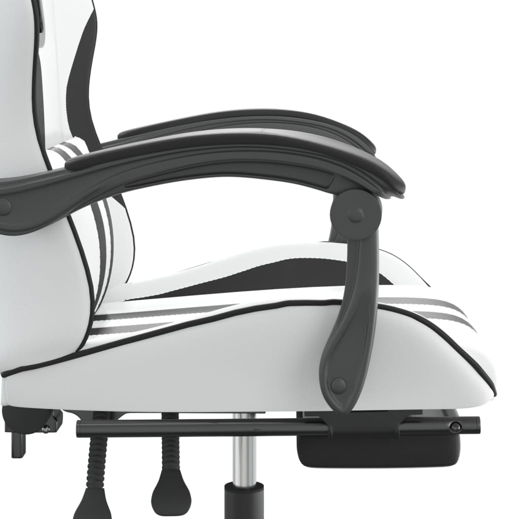 Gaming Chair with Footrest White and Black Faux Leather