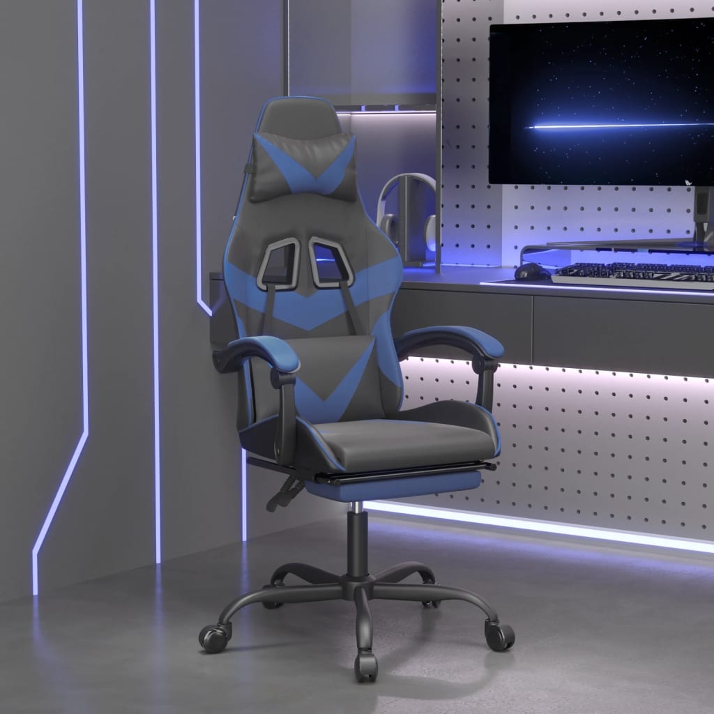 Gaming Chair with Footrest Black and Blue Faux Leather