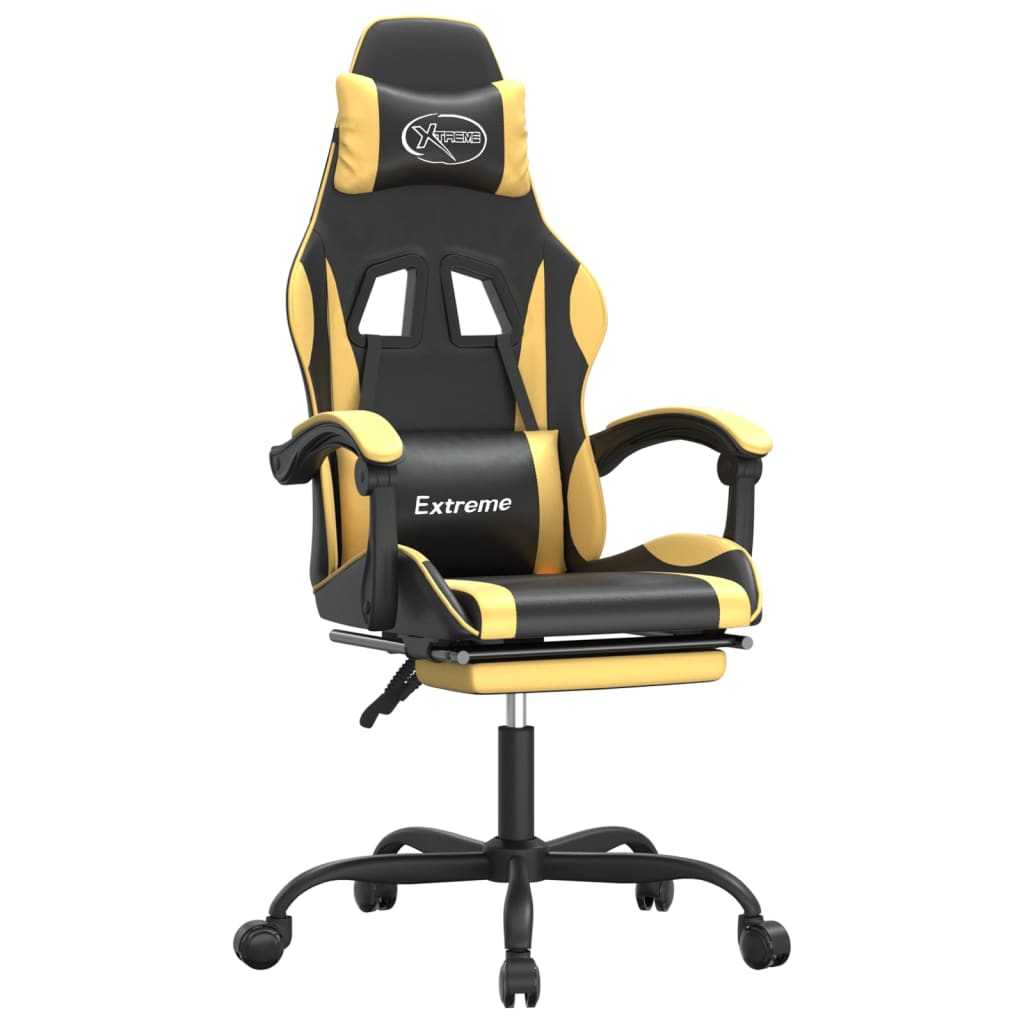 Gaming Chair with Footrest Black and Gold Faux Leather