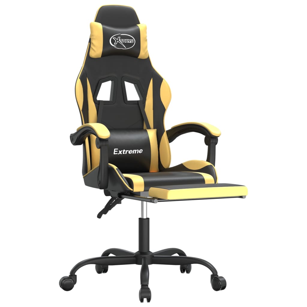 Gaming Chair with Footrest Black and Gold Faux Leather