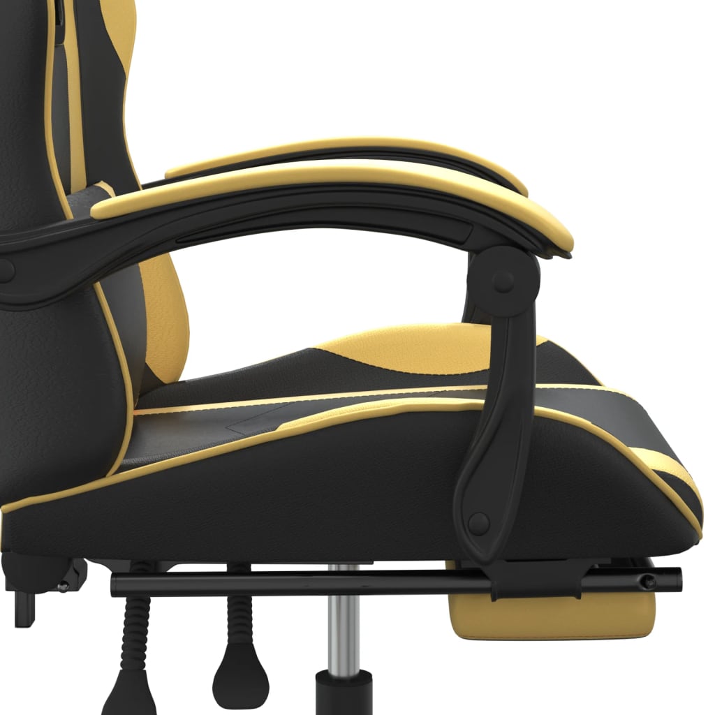 Gaming Chair with Footrest Black and Gold Faux Leather