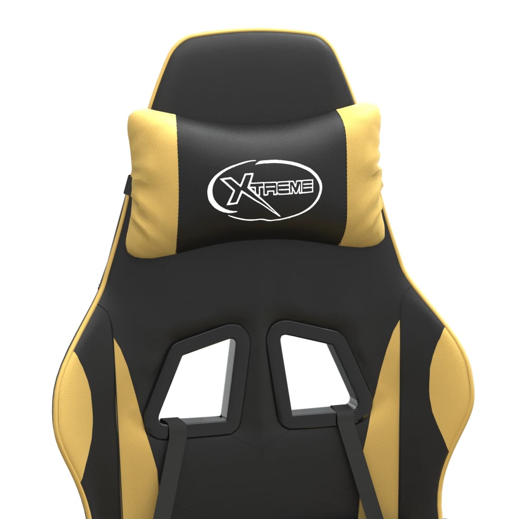 Gaming Chair with Footrest Black and Gold Faux Leather