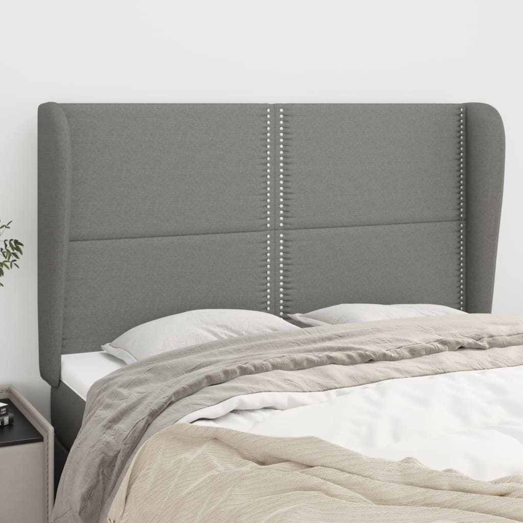 Headboard with Ears Dark Grey 147 cm Fabric