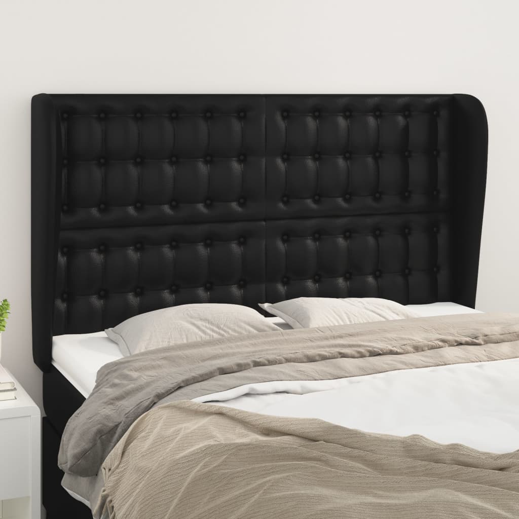 Headboard with Ears Black 147x23x118/128 cm Faux Leather