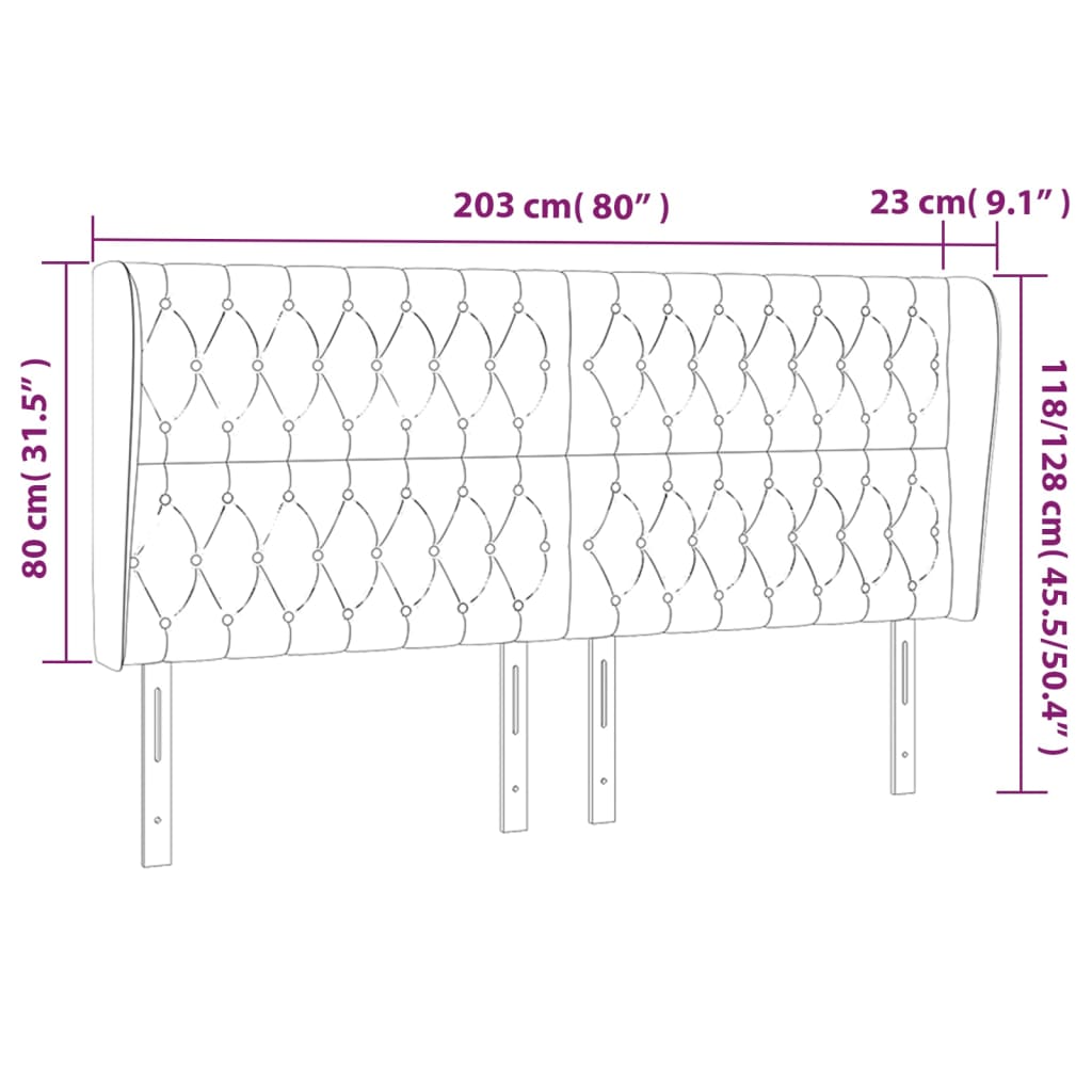 Headboard with Ears Dark Grey 203x23x118/128 cm Fabric