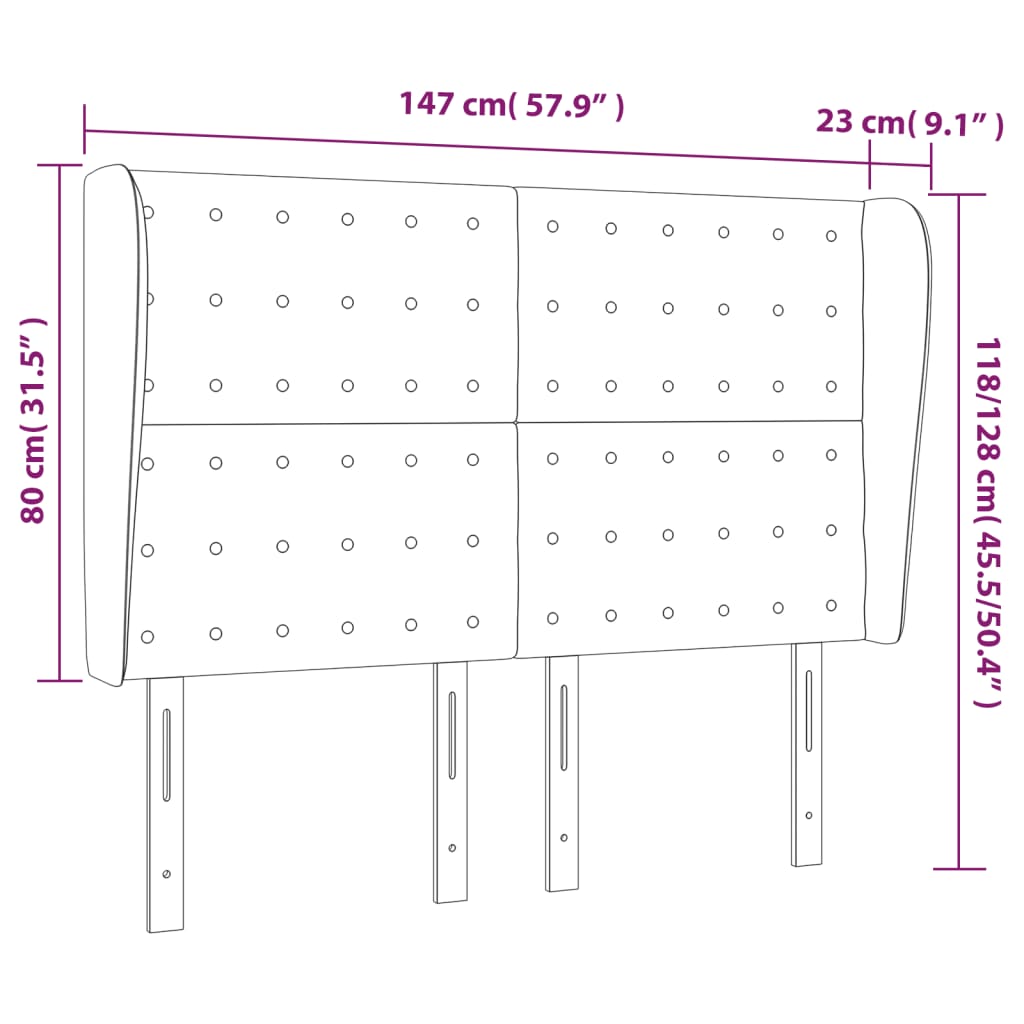 Headboard with Ears Dark Grey 147 cm Fabric