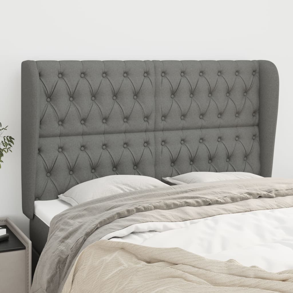 Headboard with Ears Dark Grey 147 cm Fabric