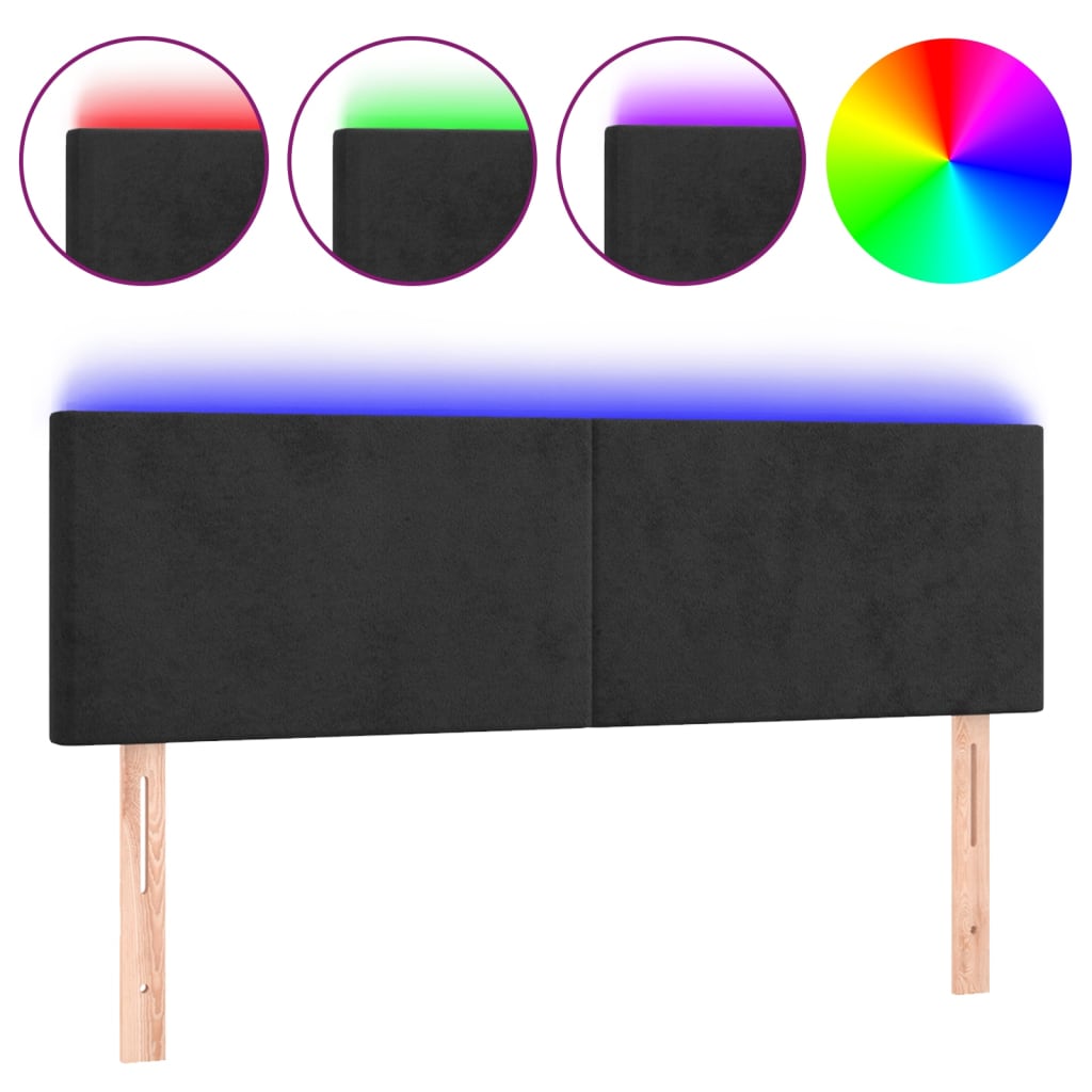 LED Headboard Black 144x5x78/88 cm Velvet