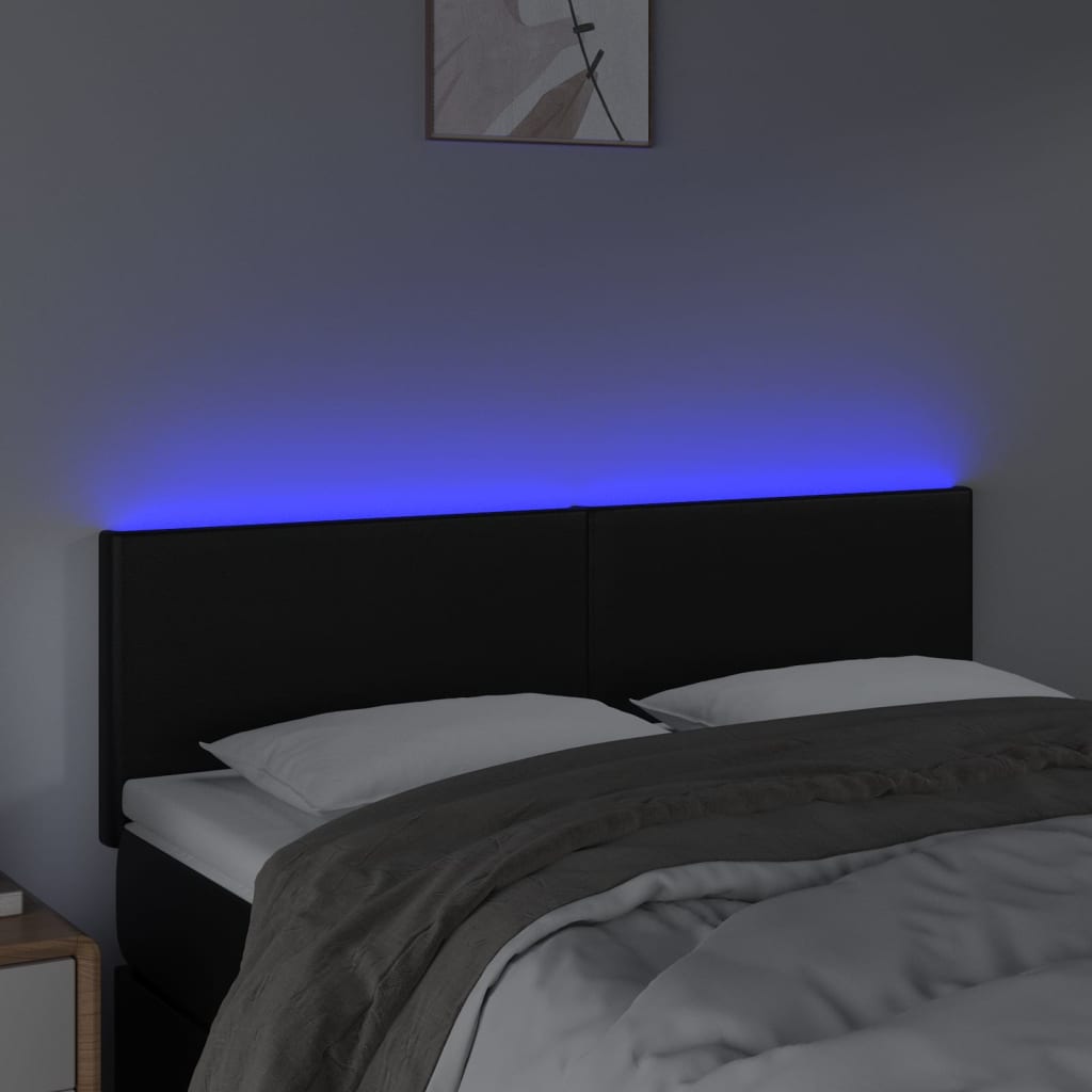 LED Headboard Black 144 cm Faux Leather