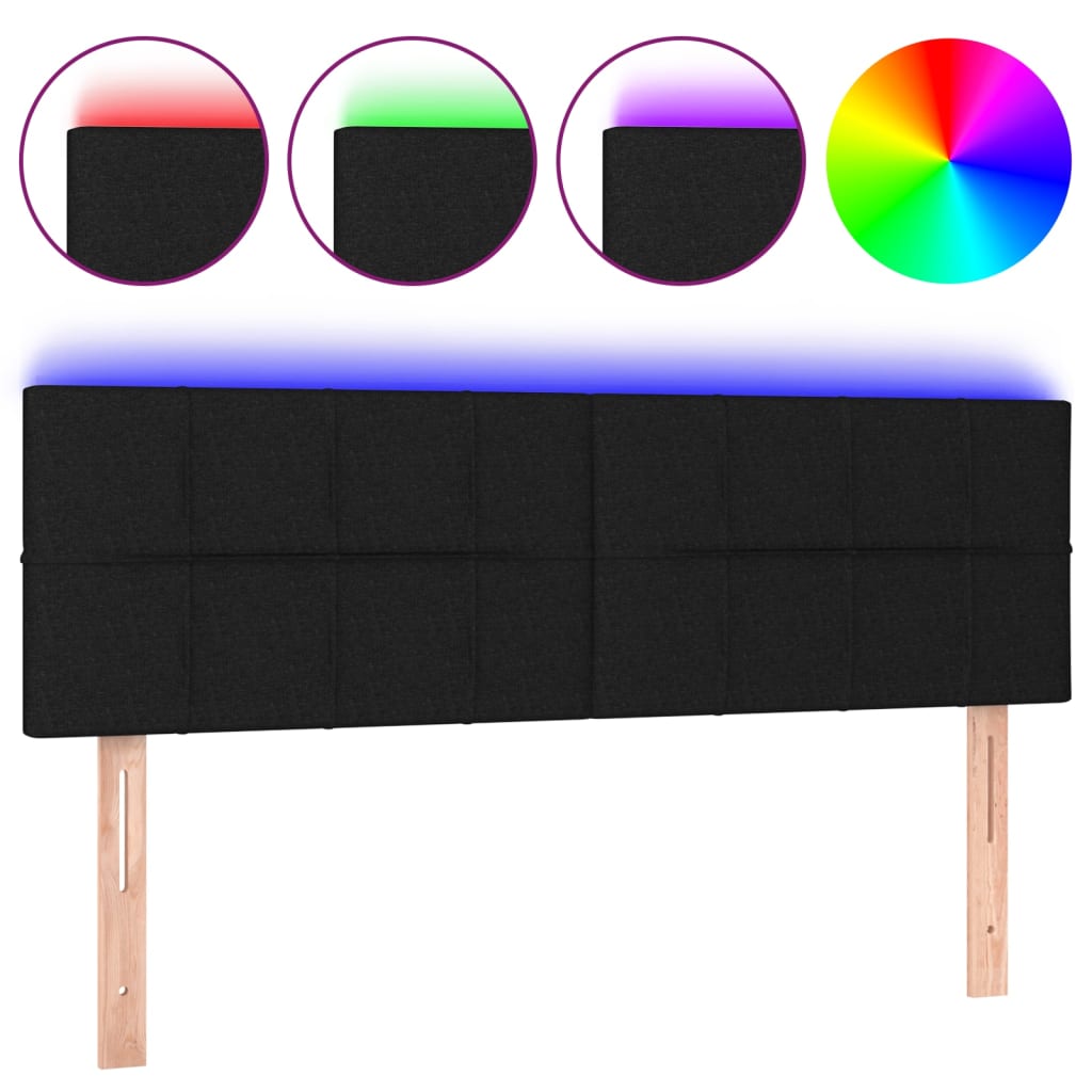 LED Headboard Black 144 cm Fabric