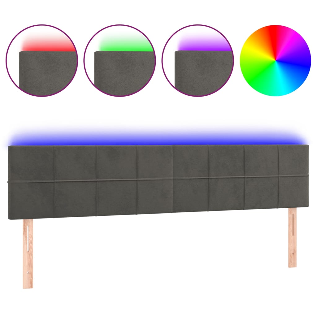 LED Headboard Dark Grey 160x5x78/88 cm Velvet