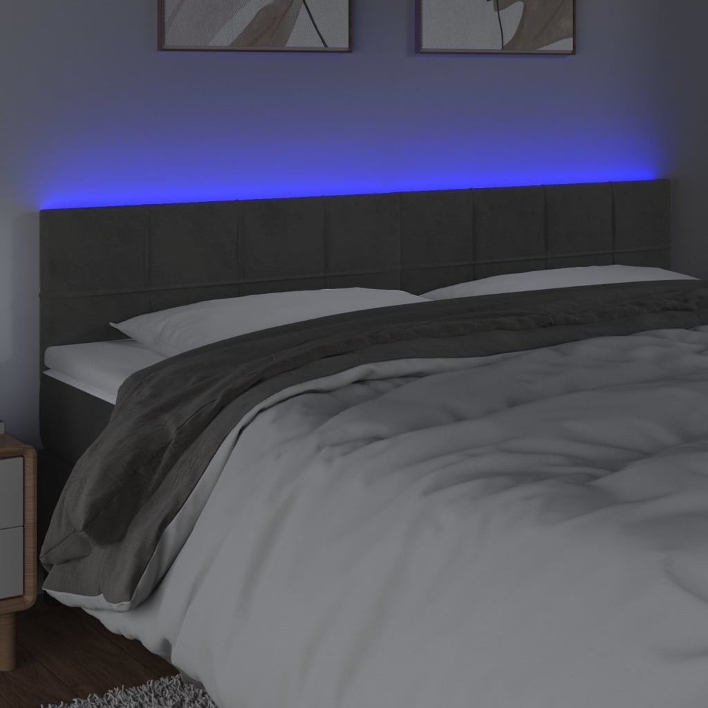 LED Headboard Dark Grey 200x5x78/88 cm Velvet