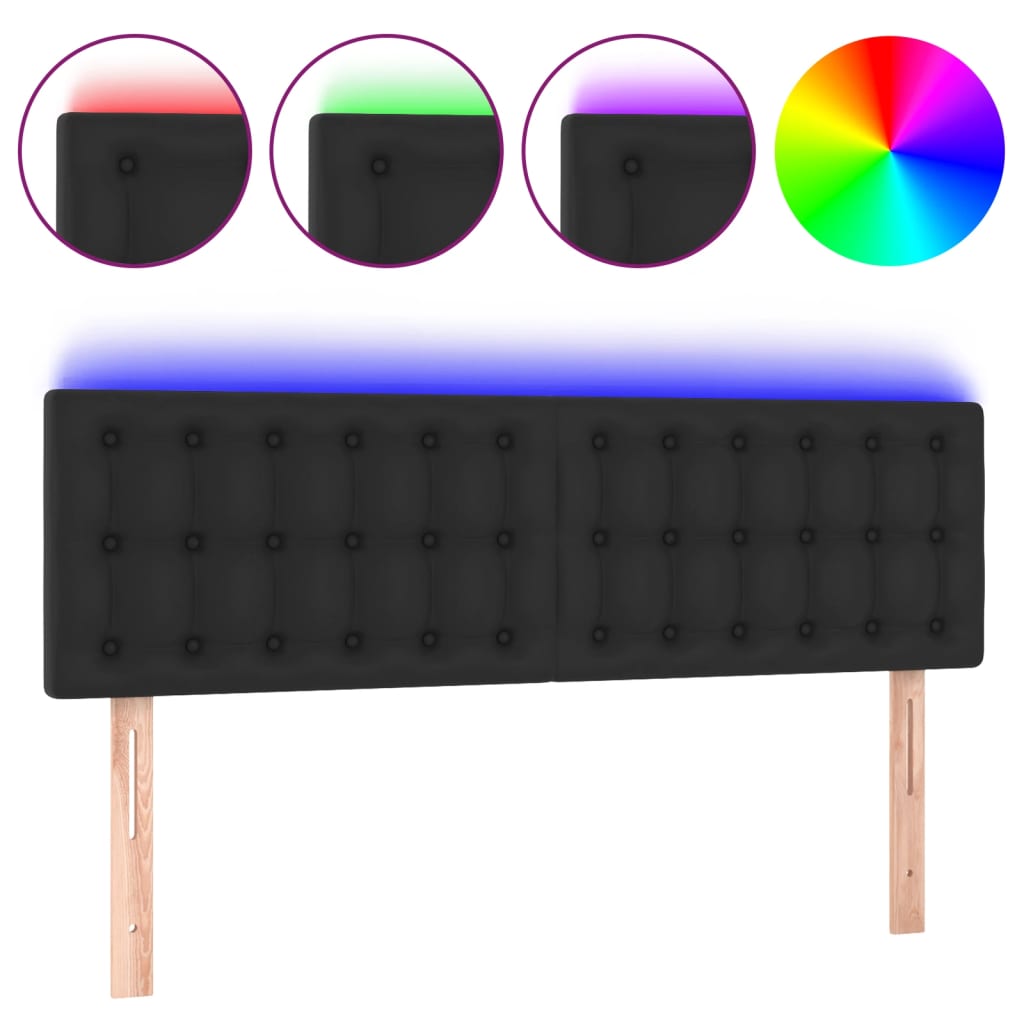 LED Headboard Black 144x5x78/88 cm Faux Leather