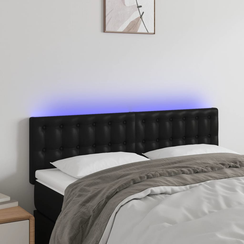 LED Headboard Black 144x5x78/88 cm Faux Leather