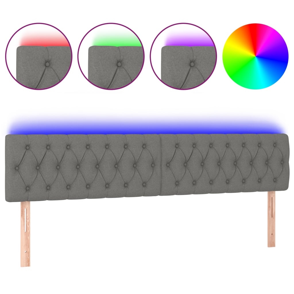 LED Headboard Dark Grey 200 cm Fabric