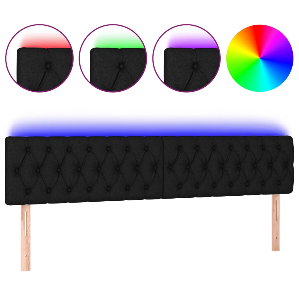 LED Headboard Black 200x7x78/88 cm Fabric