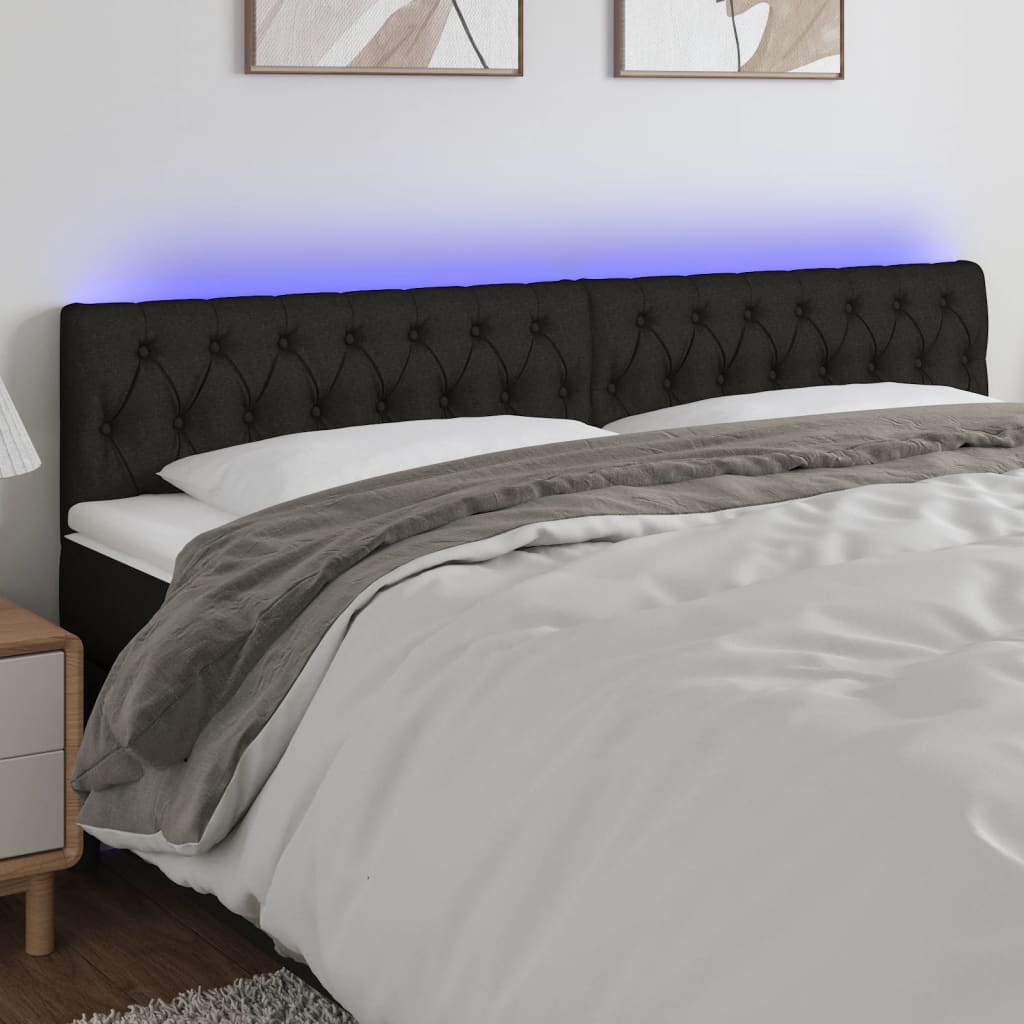 LED Headboard Black 200x7x78/88 cm Fabric