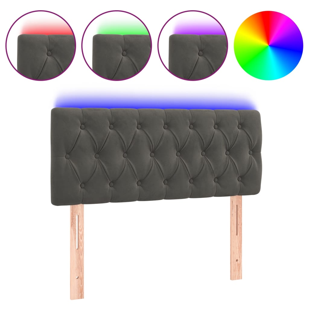 LED Headboard Dark Grey 100x7x78/88 cm Velvet