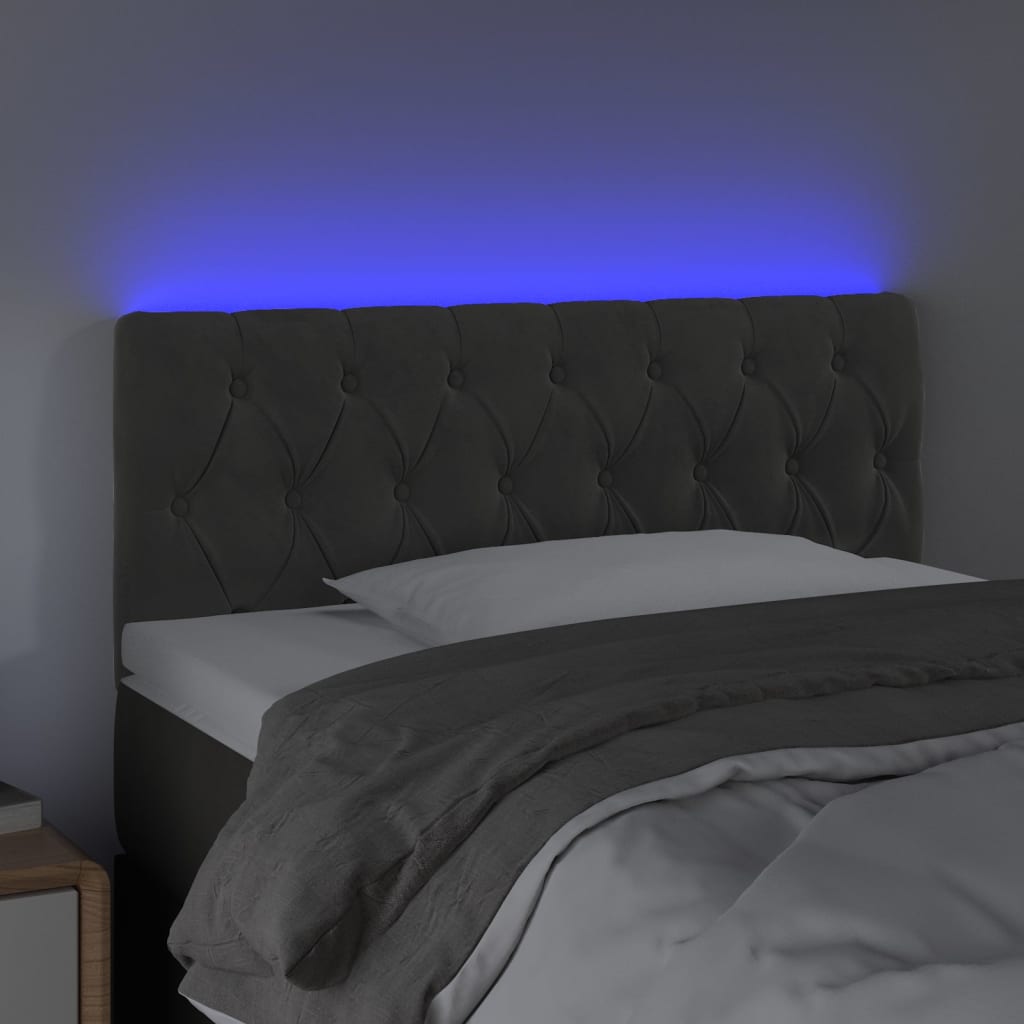 LED Headboard Dark Grey 100x7x78/88 cm Velvet