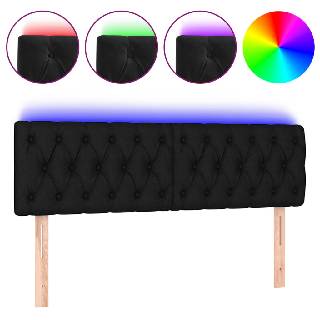 LED Headboard Black 144 cm Velvet