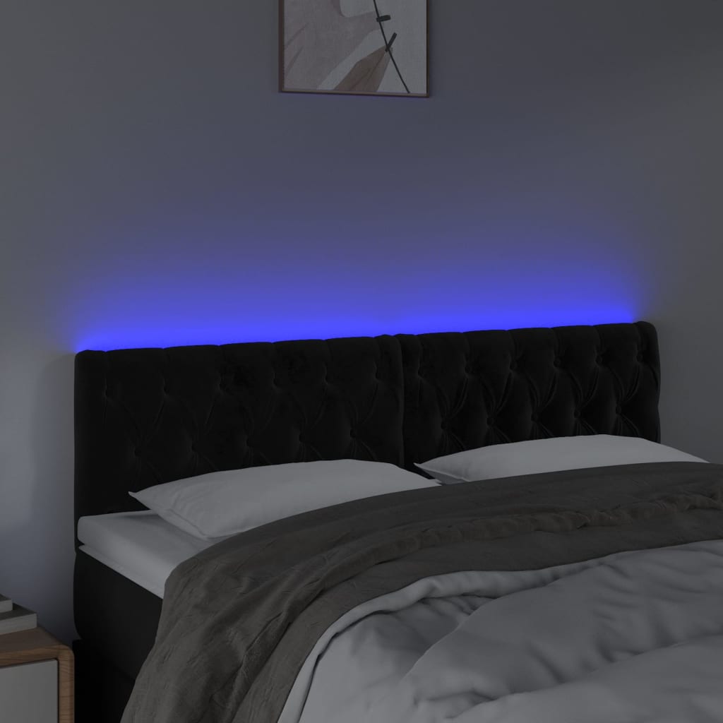 LED Headboard Black 144 cm Velvet