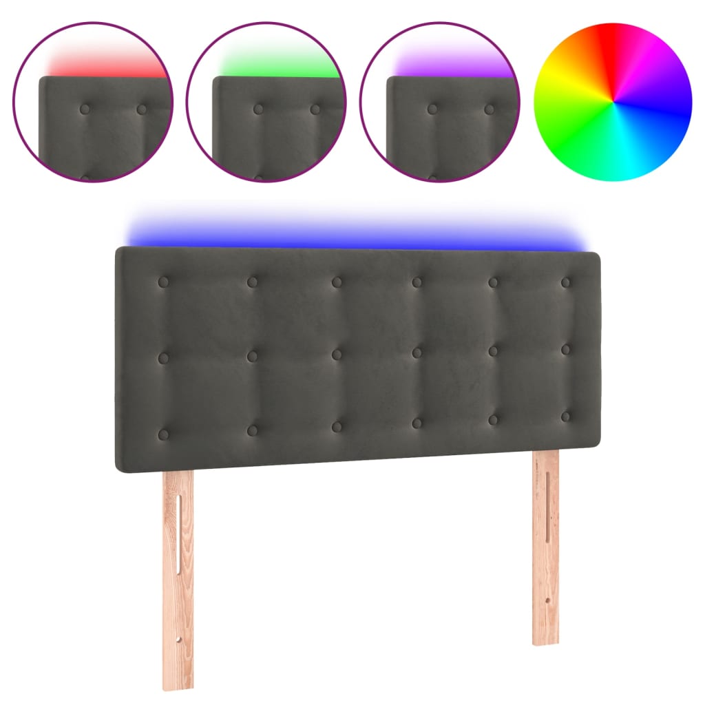 LED Headboard Dark Grey 100x5x78/88 cm Velvet