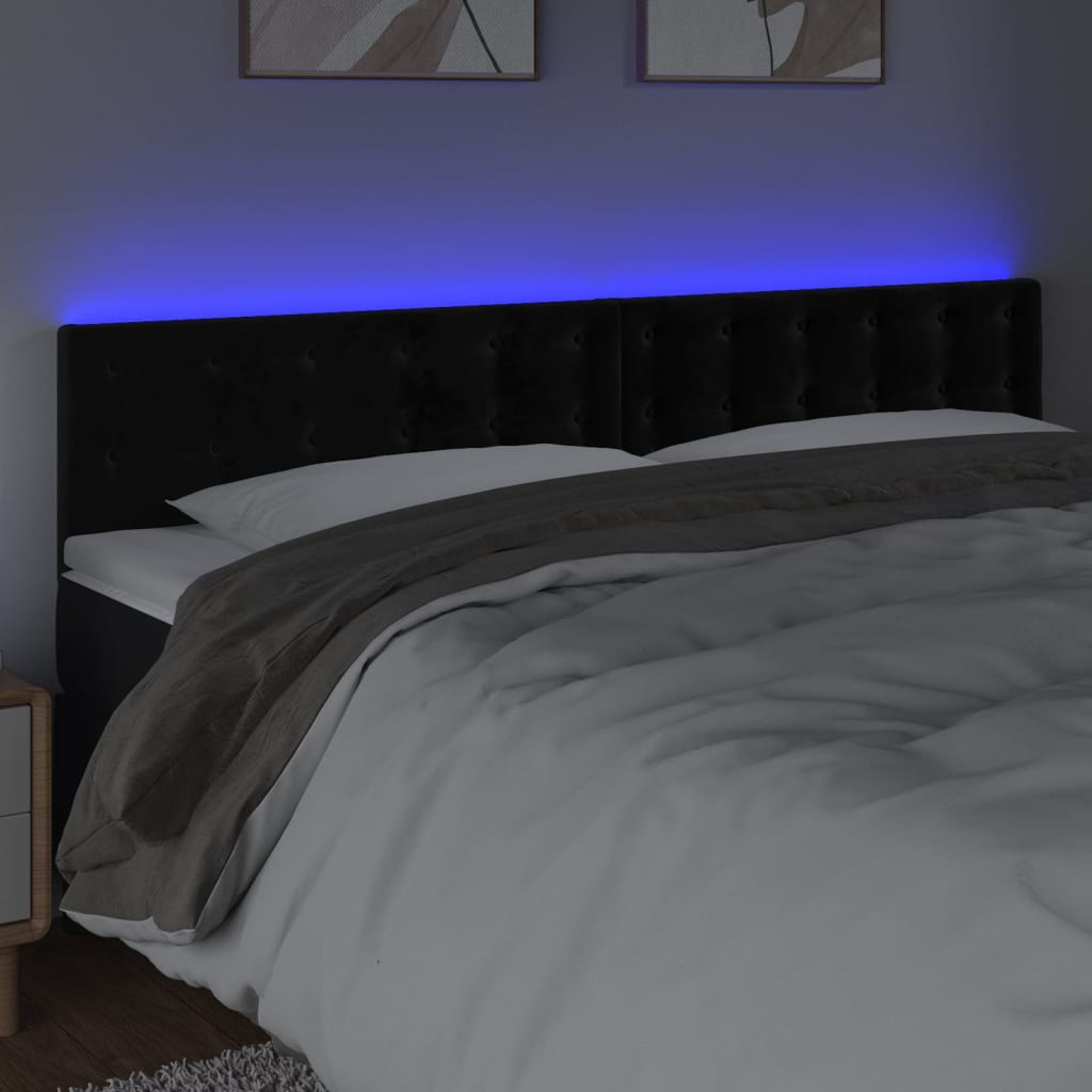 LED Headboard Black 160 cm Velvet