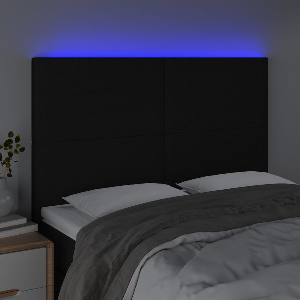 LED Headboard Black 144 cm Fabric